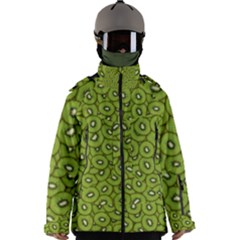 Kiwi Fruit Pattern Green Background Men s Zip Ski And Snowboard Waterproof Breathable Jacket by Paksenen