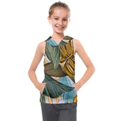 Monstera Palm Leaves Plants Kids  Sleeveless Hoodie by Paksenen