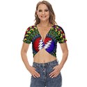 Grateful Dead Bear Pattern Twist Front Crop Top View1