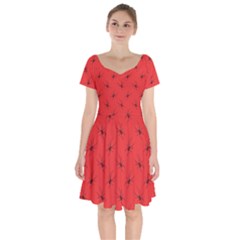 Spiders Pattern Seamless Arachnids Short Sleeve Bardot Dress by Maspions