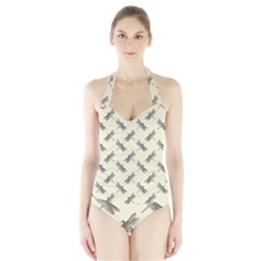 Dragonfy Insect Pattern Halter Swimsuit by Maspions