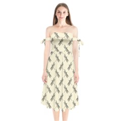 Dragonfy Insect Pattern Shoulder Tie Bardot Midi Dress by Maspions