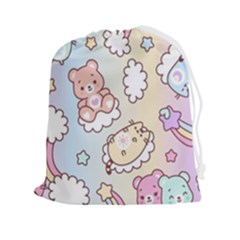 Usheen Carebears, Bears, Cat, Colorful, Cute, Pastel, Pattern Drawstring Pouch (2xl) by kyorashop23