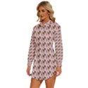 Fern Pattern 2 Pink Womens Long Sleeve Shirt Dress View2