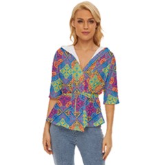 Colorful Flora Flora Kazakh Pattern Lightweight Drawstring Hooded Top by Cemarart