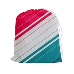 Red White Teal Stripes Drawstring Pouch (2xl) by kyorashop23
