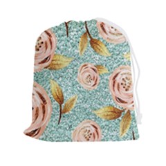 Rose Gold Roses, Girly, Glitter, Pretty, Rose Gold Drawstring Pouch (2xl) by kyorashop23
