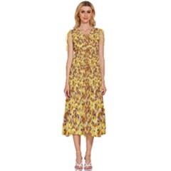 Whimsy Chickens Pattern (ai) V-neck Drawstring Shoulder Sleeveless Maxi Dress by dflcprintsclothing