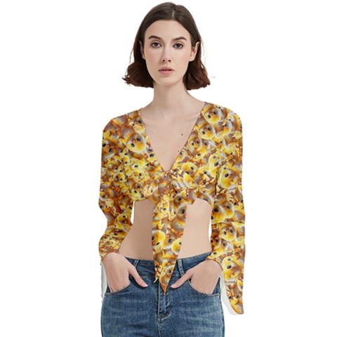 Whimsy Chickens Pattern (ai) Trumpet Sleeve Cropped Top by dflcprintsclothing