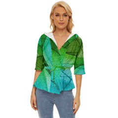 3d Leaves Texture Sheet Blue Green Lightweight Drawstring Hooded Top by Cemarart