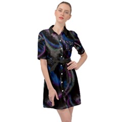 Multicolored Abstract Dynamic Shapes Print Belted Shirt Dress by dflcprintsclothing