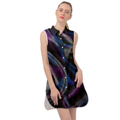 Multicolored Abstract Dynamic Shapes Print Sleeveless Shirt Dress by dflcprintsclothing