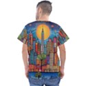 City New York Nyc Skyscraper Skyline Downtown Night Business Urban Travel Landmark Building Architec Men s V-Neck Scrub Top View2