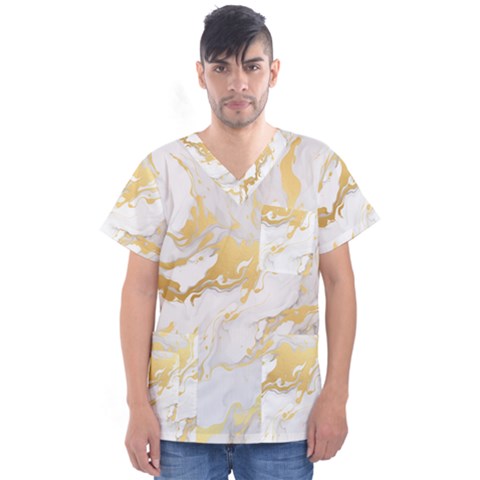 Marble Pattern Men s V-neck Scrub Top by Posterlux