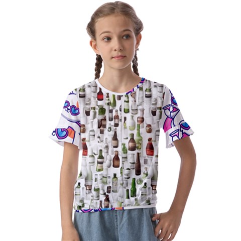 Bottle Chic Print Patterns Kids  Cuff Sleeve Scrunch Bottom T-shirt by BellaVistaTshirt02
