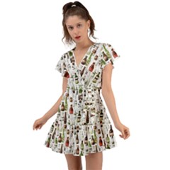 Bottle Chic Print Patterns Flutter Sleeve Wrap Dress by BellaVistaTshirt02