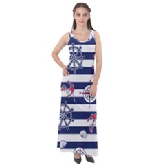 Seamless Marine Pattern Sleeveless Velour Maxi Dress by Ket1n9