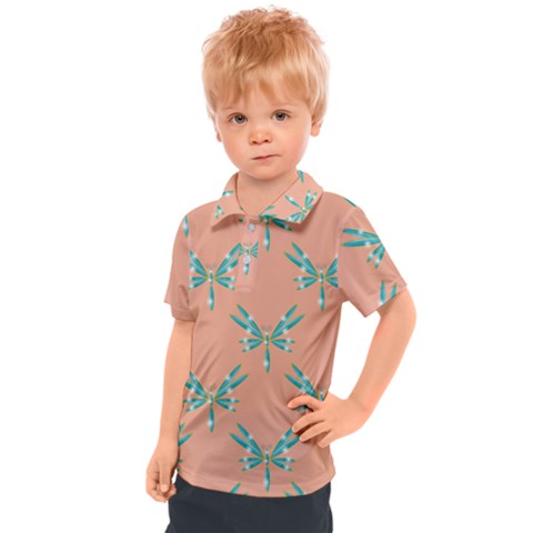 Turquoise Dragonfly Insect Paper Kids  Polo T-shirt by anzea