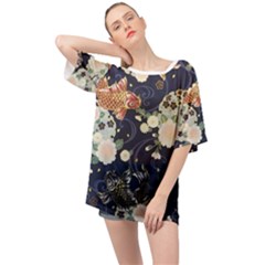 Japanese Wave Koi Illustration Pattern Oversized Chiffon Top by Ndabl3x