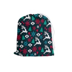 Holiday Season Pattern December Happy Holidays Merry Christmas Winter Family Festive New Year Drawstring Pouch (large) by Maspions