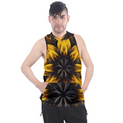 Yellow Flower Pattern Leaves Men s Sleeveless Hoodie by Maspions