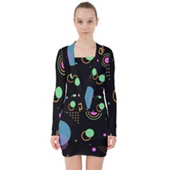 Colartive, Aesthetic, Amoled, Black, Colorful, Desenho V-neck Bodycon Long Sleeve Dress by kyorashop23