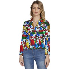 Falling Lego Bricks, Desenho Women s Long Sleeve Revers Collar Cropped Jacket by kyorashop23