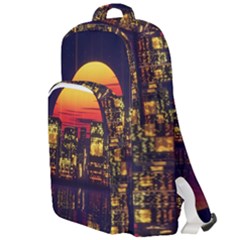 Abstract City Retro Sunset Night Double Compartment Backpack by Bedest