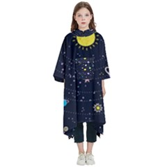 Aesthetic Outer Space Cartoon Art Kids  Hooded Rain Ponchos by Bedest