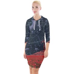 Astrology Surreal Surrealism Trippy Visual Art Quarter Sleeve Hood Bodycon Dress by Bedest