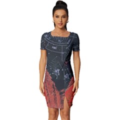 Astrology Surreal Surrealism Trippy Visual Art Fitted Knot Split End Bodycon Dress by Bedest