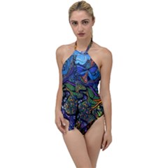 Psychedelic Digital Art Artwork Landscape Colorful Go With The Flow One Piece Swimsuit by Bedest
