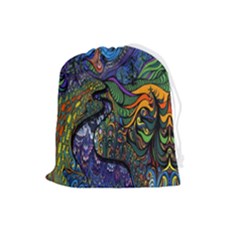 Psychedelic Digital Art Artwork Landscape Colorful Drawstring Pouch (large) by Bedest