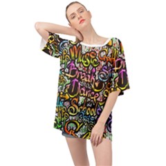 Graffiti Word Seamless Pattern Oversized Chiffon Top by Bedest