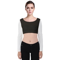 Elegnat Bw Print Velvet Long Sleeve Crop Top by dflcprintsclothing