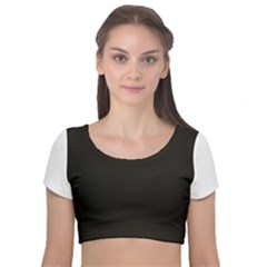 Elegnat Bw Print Velvet Short Sleeve Crop Top  by dflcprintsclothing