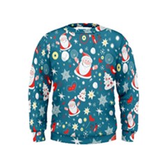 Christmas Pattern, Pattern, Christmas, Santa, Blue Kids  Sweatshirt by kyorashop23