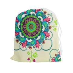 Mandala Flowers, Abstract, Butterflies, Floral, Pattern Drawstring Pouch (2xl) by kyorashop23