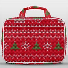 Red Christmas Pattern Xmas Decorations, Christmas Knitted Texture Travel Toiletry Bag With Hanging Hook by kyorashop23