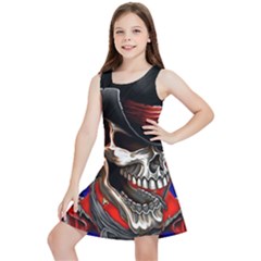 Confederate Flag Usa America United States Csa Civil War Rebel Dixie Military Poster Skull Kids  Lightweight Sleeveless Dress by Ket1n9