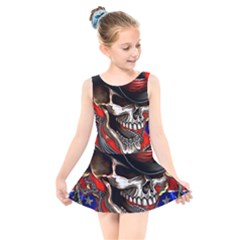 Confederate Flag Usa America United States Csa Civil War Rebel Dixie Military Poster Skull Kids  Skater Dress Swimsuit by Ket1n9