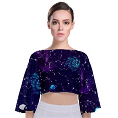 Realistic Night Sky Poster With Constellations Tie Back Butterfly Sleeve Chiffon Top by Ket1n9