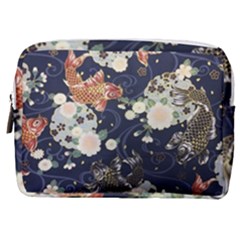 Japanese Wave Koi Illustration Pattern Make Up Pouch (medium) by Ndabl3x