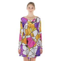 Architecture Glass Abstract Pattern Long Sleeve Velvet V-neck Dress by Bedest