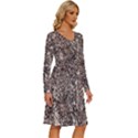 Earth Tones Fall Abstract Textured Print Long Sleeve Dress With Pocket View3