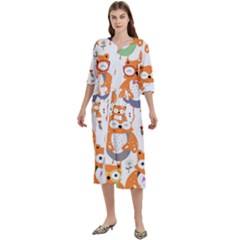 Cute Colorful Owl Cartoon Seamless Pattern Women s Cotton 3/4 Sleeve Nightgown by Apen