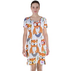 Cute Colorful Owl Cartoon Seamless Pattern Short Sleeve Nightdress by Apen