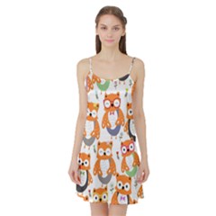Cute Colorful Owl Cartoon Seamless Pattern Satin Night Slip by Apen