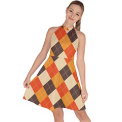 Halloween Argyle Pattern  Sleeveless Halter Neck A-line Dress by Safari