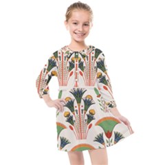 Ancient Egypt Antique Archeology Kids  Quarter Sleeve Shirt Dress by Grandong